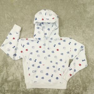 Champion Men's‎ Reverse Weave White All Over Print Hoodie size Large